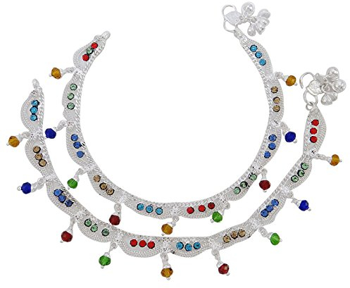 Banithani Bracelet de cheville indien ethnique Bollywood argenté, One Size, Résine