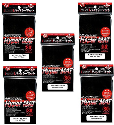 KMC Hyper Mat Trading Card Sleeves Deck Protectors Cards - 5 Sets (5 Packs/total 400 Sheets) - Japan Import - Made in Japan (Black)