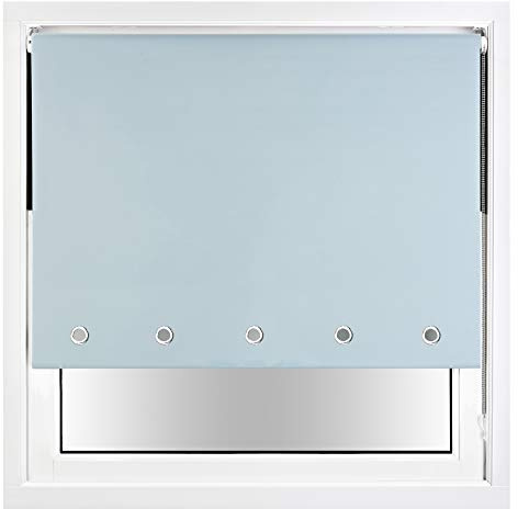 FURNISHED Blackout Roller Blind with Round Eyelets & Metal Fittings Trimmable - Duck Egg Blue, 90W x 165H cm