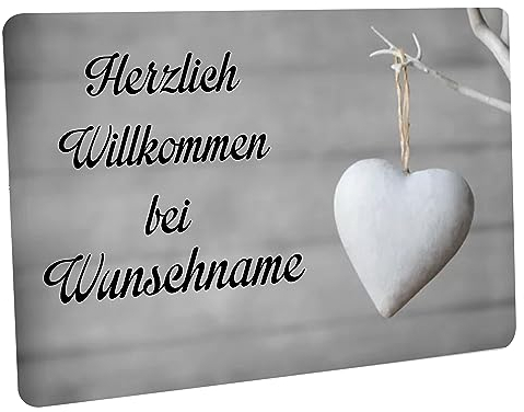 Crealuxe Fussmatte mit Wunschtext/Wunschname Herzlich Willkommen - Motiv Weißes Herz am AST - 60x40 cm - Gummi Rückseite/rutschfest - Filzoberfläche - Bedruckte Türmatte - Innenmatte