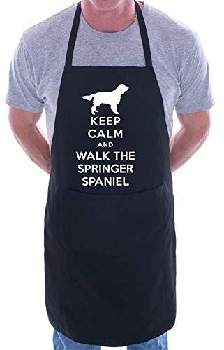 Print4U Apron BBQ Novelty Cooking Keep Calm and Walk The Springer Spaniel Dog Black