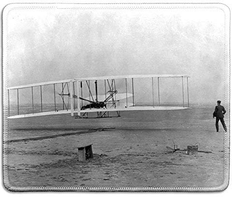 dealzEpic - Art Mousepad – Naturkautschuk-Mauspad mit klassischem Foto von The Wright Brothers' First Flight – genähte Kanten – 24,1 x 20,1 cm