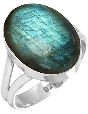 Jeweloporium Grau Natürlich Labradorit 925 Silber Ringe für Frauen Edelstein Cocktail Silber Ringe Größe 56(17.8) Halloween Geschenk viktorianisch Schmuck