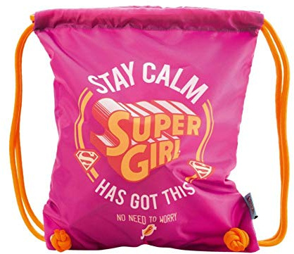 Baagl Turnbeutel - wasserdichte Schuhbeutel für Kinder, Damen und Mädchen - Schule und Kindergarten Sportbeutel, Sportrucksack (Supergirl - Stay Calm)