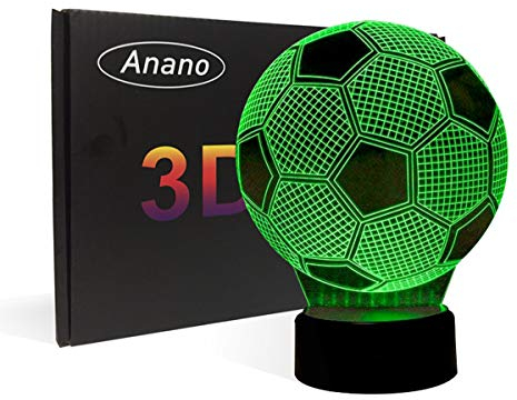 Anano 3D Illusion Football Lights Lamp,Soccer LED Table Desk Decor 7 Colors Touch Control USB Powered Party Decoration Lights,3D Visual Lamp for Home Décor Xmas Birthday Gifts