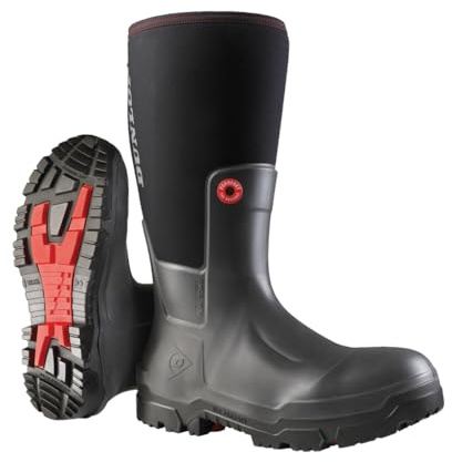 DUNLOP Snugboot Pioneer - Unisex Knee High Purotex Waterproof Multi-Purpose Rain Boots, Charcoal, Chemical and Slip Resistant Breathable Work Wellies for Outdoor, Farm and Gardening - EU44, UK10