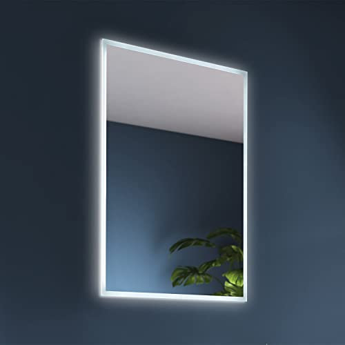 Illuminated Bathroom Mirror with LED Lights 500x700mm IP44 Rated - Glendale Bathroom Mirror with Lights, Heated Demister Pad, & Motion Sensor Switch, Rotatable Vanity LED Mirrors for Bathrooms