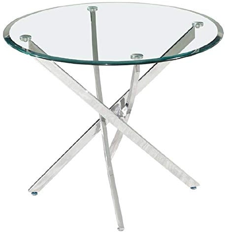 KITKAY Mesa de Comedor Redonda Cristal y Pata Cruzada Cromada de 110 cm.