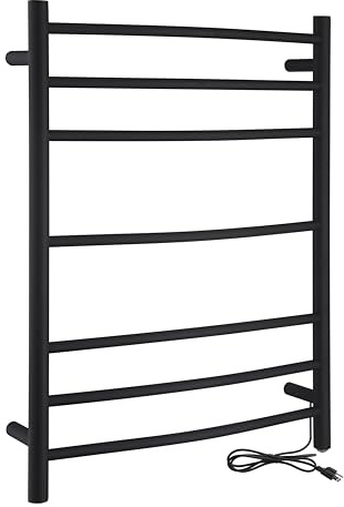 ANZZI Gown 7-Bar Wall Mounted Towel Warmer in Matte Black, Energy Efficient 70W Electric Plug in Heated Towel Rack for Bathroom, Stainless Steel Towel Heater Rail Quick Towel Dryer, TW-AZ027MBK