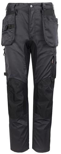 TuffStuff - Pantalones de trabajo X-Motion - Estilo cargo - Paneles elásticos - Costuras triples - Cuenta con bolsillos para rodilleras - Cómodo y flexible, gris, 36W largo