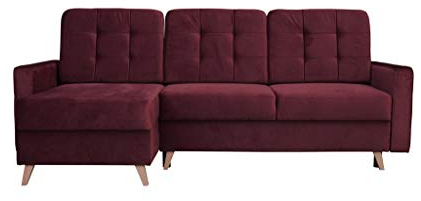 mb-moebel Ecksofa Sofa Eckcouch Couch mit Schlaffunktion und Bettkasten Ottomane L-Form Schlafsofa Bettsofa Polstergarnitur - Carla (Ecksofa Links, Burgund)