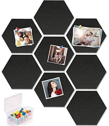 Yoillione Sechseckig Memoboard Filz Wandaufkleber, Schwarz Memoboard Bunte Filzboard Bulletin Board Memo Wand Pinnwände Küche Selbstklebend Filzpinnwand, Wanddekoration für Büro Küche