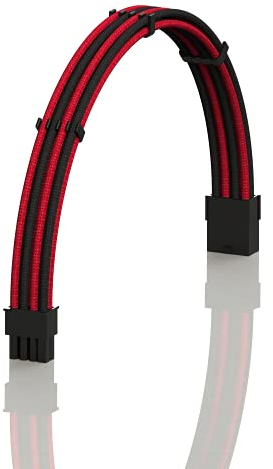 LINKUP - AVA 30cm PCI-E 8 Pin (6+2) GPU PSU Power Supply Braided Sleeved Custom Mod PC Extension Cable w/Combs | Strong & Stiff Design | Single Pack | 300mm - RedBlack