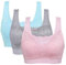 Vertvie Womens Strech Ohne Buegel Push up Yoga Sports BH Bra Top Set Fuer Fitnesstraining Polsterung 3er Pack(EU M/Tag L,Hellgrau+Rosa+Blau)
