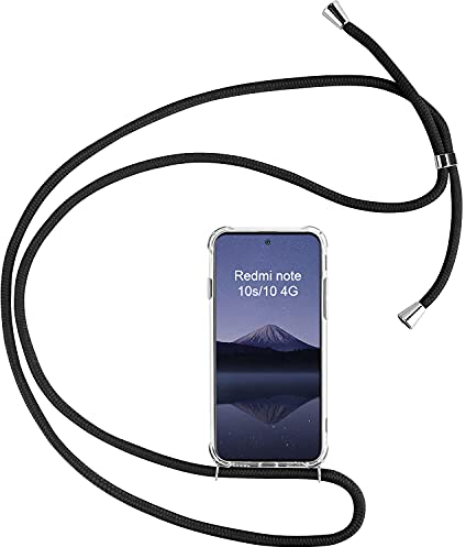 Keteen Collier pour Xiaomi Redmi Note 10 4G/Note 10S/Poco M5s Coque Transparent Ultra Mince Silicone Anti-Chute Housse Réglable Lanyard avec Cordon Collier Coque pour Xiaomi Redmi Note 10S, Noir
