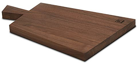 Zayiko Design Schneidebrett Nussbaumholz massiv I Trapezform Schneidbrett mit Griff I Hochwertiges Schneid- & Servierbrett I Ideal für Zayiko Damastmesser I Edles Küchenbrett 40 x 24,7 cm