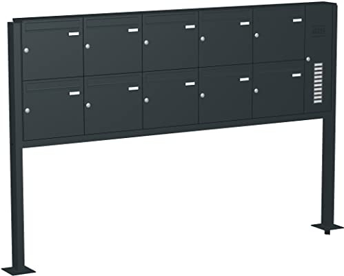 Briefkastenanlage mit eckiger Verkleidung und Klingeln Modell F3 anthrazitgrau RAL 7016 Montageart zum Aufschrauben, Größe mit 10 Briefkästen