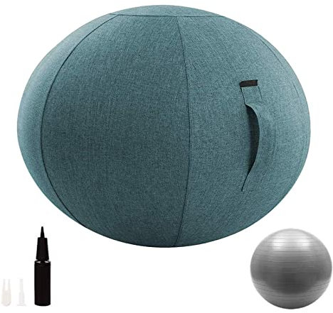 Sitting Ball Chair with Cover, Exercise Yoga Ball for Office and Home Muscle Training Fitness, Workout Ball with Pump and Handle,Blau,45cm