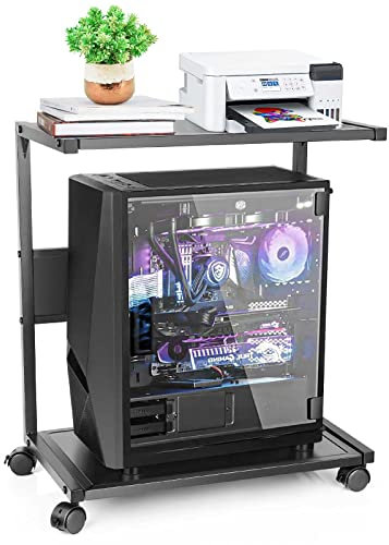 Bfttlity PC Stand Computer Tower Stand 2-Tier Metal CPU Holder with Locking Caster Wheels Suitable for Most PC (Black, L)