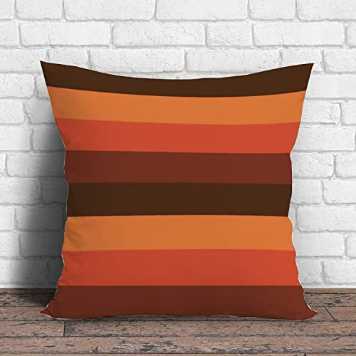 Dekorativer Kissenbezug im Retro-Stil der 70er-Jahre, gestreift, Braun / Orange / Mandarine, modernes Design, 40,6 x 40,6 cm