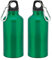 TIENDA EURASIA® Pack de 2 Botellas de Agua en Aluminio de 400 ml, con Tapón de Seguridad y Mosqueton Metalico de Transporte, Cantimplora para Camping, Gimnasio, Trabajo, Color Verde