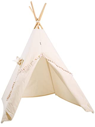 Rainbow Kids Tipi Zelt für Kinder | Baumwollsegeltuch Tippi Kinderzelt, Mehrere Muster und Farben mit und ohne Spielzubehör für Outdoor- und Indoor-Kinderspaß (Beiger Wolf, ohne Zubehör)