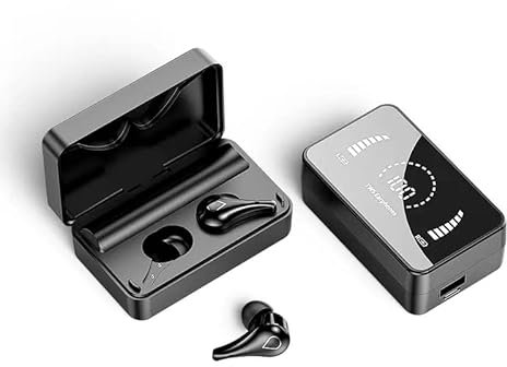 E TWS H3 In Ear Wireless Gaming Earbuds with Powerbank, Noise Cancelling Bluetooth 5.0 Headphones for Music, Sports and Calls, LED Display Mirror Metal Charging Case, IPX7 Waterproof, Black