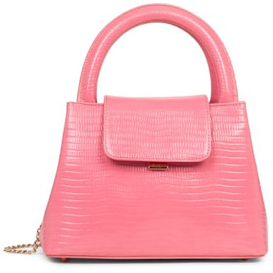 LANCASTER | Carla - Sac à Main Cuir de Vachette Grainé Rose - Lézard