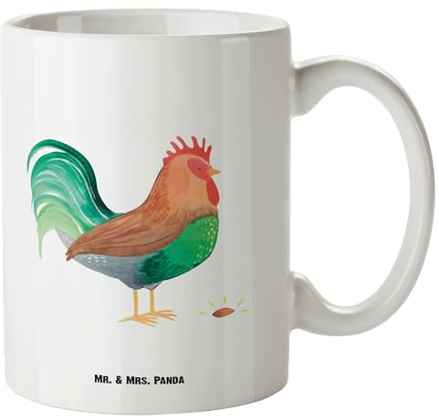 Mr. & Mrs. Panda XL Tasse Hahn Korn - Geschenk, XL Teetasse, Große Tasse, Bauernhof, XL Becher, Landwirtin, Grosse Kaffeetasse, Landwirt, Henne,
