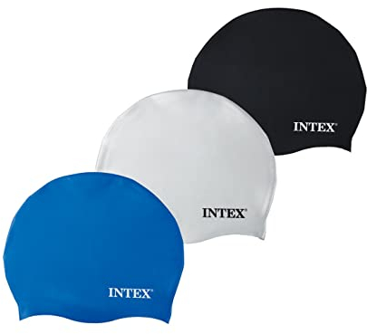 Intex Gorro natación Silicona, Unisex, para Mujeres y Hombres, Talla única, 3 Colores Surtidos, Envío Aleatorio, Negro, Blanco o Azul, Gorros Piscina, para Nadar (55991)
