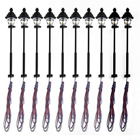AIDNTBEO 10Pcs Modello Ferroviario Treno Lampione LED Parco Lanterne Lampade 45mm N Scala 1: 160 Modello Ferroviario Bonsai Decor