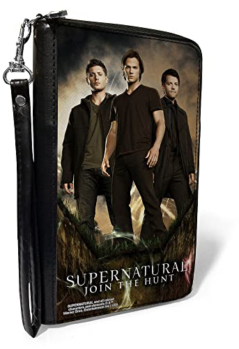 Buckle-Down Supernatural Geldbörse, mit Reißverschluss, Supernatural Dean, Sam & Castiel Stehende Pose Join The Jagd, veganes Leder, 7.5x4.5, Casual