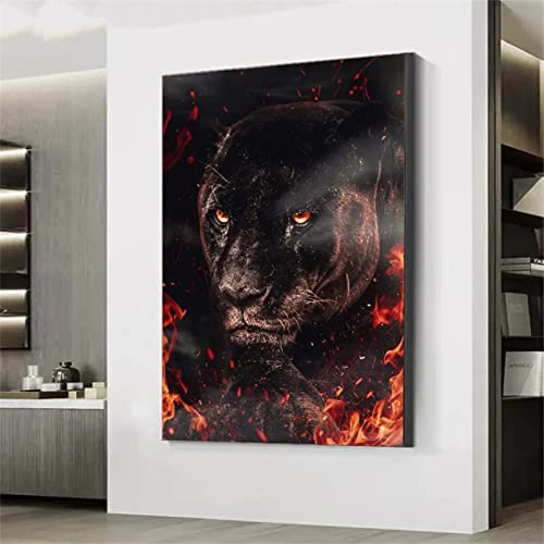 DIY Diamond Painting Kits for Adults Kids Black Panther Flame 40x60cm Full Drill Diamond Art Kits Crystal Rhinestone Embroidery Cross Stitch Pictures Canvas Arts Craft for Home Wall Decor 16x24in
