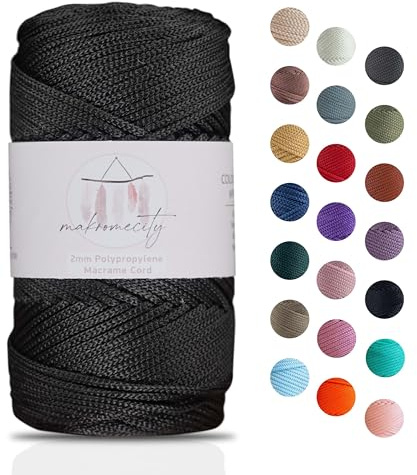 Makromecity Makramee Garn 2mm x 115m Premium Polyester Macrame Cord Polypropylene Yarn für Handwerk Wohndekorationen Platzteller Umhängetasche Handtasche Runner Schnullerkette 20 Farbe