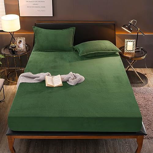 Boqingzhu Flauschige Plüsch Spannbettlaken 140x200cm Grün Salbeigrün Winter Warm Flanell Fleece Biber Samt Cashmere Touch Spannbetttuch Kuschelig Bettlaken für 25 bis 30cm Matraze