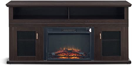 ZYMEN 64,5″x15,5″x31″ TV-Ständer TV-Schrank Fernsehschrank für Fernseher bis zu 65 Zoll mit elektrischem Kamin Wohnmöbel Dunkelbraun Commemoration Day