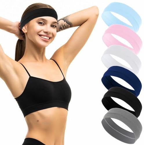 Lusofie 6 Pcs Elastic Headbands for Women Non-Slip Head Bands Soft Sweat Wicking Stretchy Headbands for Women Girls