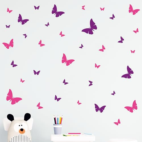 Vinilo Decorativo Pared Infantil Mariposas Vinilo Adhesivo Cristales Muebles Cocina Salón Dormitorio Comedor Pegatina Ventana Habitación Espejo Vinilo Infantil (20x30, VARIOS LILAS (36 UNIDADES))