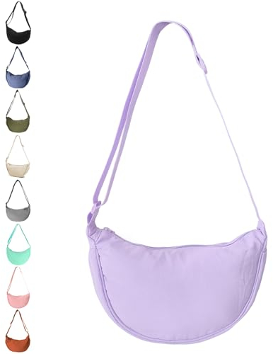 JENCVNL Damen Halbmond Tasche Nylon Crossbody Bag Damen Crossbody Moon Bag Crossbody Bag Halbmond Schultertasche mit verstellbarer Schultergurt (Lila)
