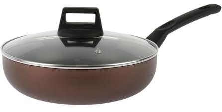 Sitram 713652 Sauteuse Aluminium Pressé EBENE Marron Ø26, H7 cm - Revêtement anti-adhésif Whitford Xylan sans PFOA, Manche thermorésistant soft touch, Couvercle Vapeur Verre - Tous feux dont induction