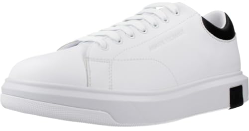 Armani Exchange Herren Leather, Simple Look, Back Printed Logo Sneaker, OP.White+Black, 42 EU