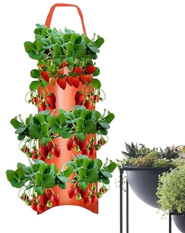 Fioriera capovolta da giardino da 1/2 pezzi - Borse per coltivazione sospese per piante in tessuto non tessuto | Gardens Contenitore per fragole sospeso per giardino domestico, 27,5x9,8 pollici, rosso