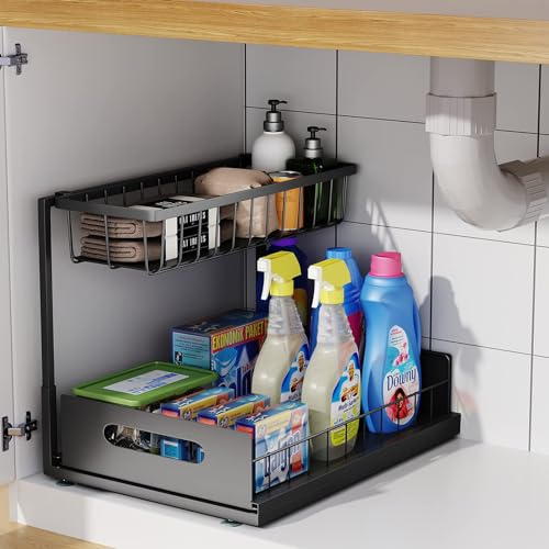 KADIO küchenschublade - teleskopschublade 36cm Leichte Einbau - Auszug küchenschrank Schublade - Ausziehbare schublade küche Sehr stabile - Küchenschrank Sehr praktisch (1 Stück-Schwarz)