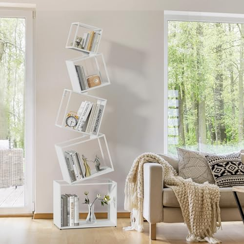 Vonkinka Bücherregal, Bücherregal Weiß 5 Ebenen Bücherregal, Standregal, Regal für Wohnzimmer, Schlafzimmer, Kinderzimmer (mit Installationsvideo)