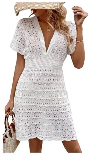 Jinsha Women's-Swimsuitwear Bikini-Bathing Beachwear Cover-Ups - Sexy Crochet Dress Sarongs Suit Hollow Skirt Short Tops Blouse Tunic Open Front Lightweight Casual Fashion Cover Up Summer Women White