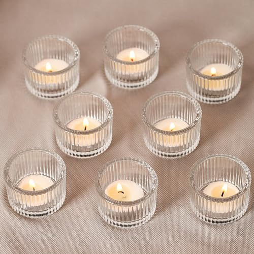 YSWOVUO Lot de 24 Mini Porte Bougeoir, Bougeoir en Verre Transparen, 5cm x 3.5cm Photophore Chandelier, Supports pour Bougies Chauffe-Plat pour Décoration Centre De Table Maison Mariage Fête Dîner