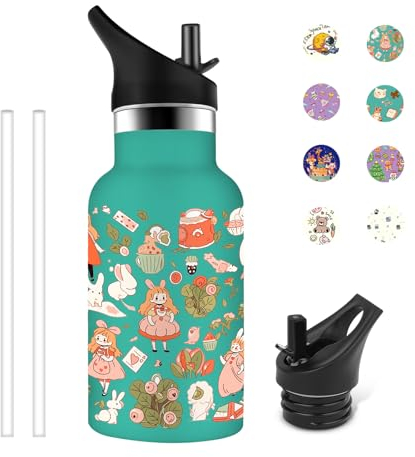 Grsta Gourde Enfant, 350ml Gourde Isotherme, Gourde Inox Anti-Fuite, Gourde Metal pour Fille, Sans BPA, Bouteille d'eau Garde au Froid Pendant 24 Heures/Chaud Pendant 12 Heures, Vert