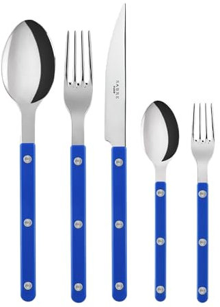 SABRE PARIS - Tafelbesteck, 5-teilig - Bistrot - Messer, Gabel, Esslöffel, Teelöffel & Kuchengabel - Edelstahl & Nylon - Spülmaschinenfest - Ultramarin