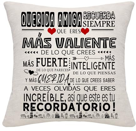 Bommex Querida Amiga Recuerda Siempre Que Eres más Valiente de lo Que Crees Inspiración Fundas de Cojín para Amiga Mejor Amiga Regalo para Mujer Niña Cumpleaños (Querida Amiga)