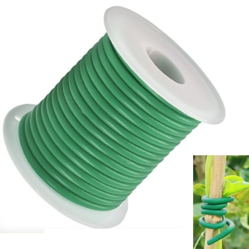 Pflanzenbinder, Dicke Gartendraht Kunststoffummantelt, CuiCanfla Grün Pflanzendraht Weich Gartendraht Dicke Bindedraht Gummiert Zum Anbinden von Kletterrosen Geeignet, Pflanzenstütze im Garten